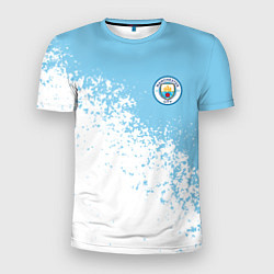 Футболка спортивная мужская Manchester city белые брызги на голубом фоне, цвет: 3D-принт