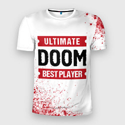 Мужская спорт-футболка Doom: красные таблички Best Player и Ultimate