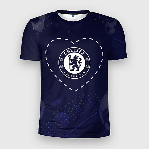 Мужская спорт-футболка Лого Chelsea в сердечке на фоне мячей / 3D-принт – фото 1