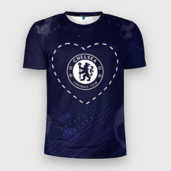 Мужская спорт-футболка Лого Chelsea в сердечке на фоне мячей