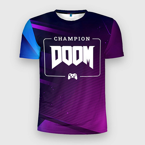 Мужская спорт-футболка Doom Gaming Champion: рамка с лого и джойстиком на / 3D-принт – фото 1