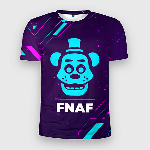 Мужская спорт-футболка Символ FNAF в неоновых цветах на темном фоне / 3D-принт – фото 1