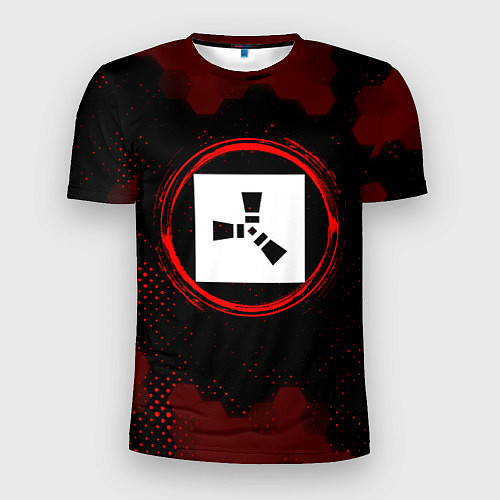 Мужская спорт-футболка Символ Rust и краска вокруг на темном фоне / 3D-принт – фото 1