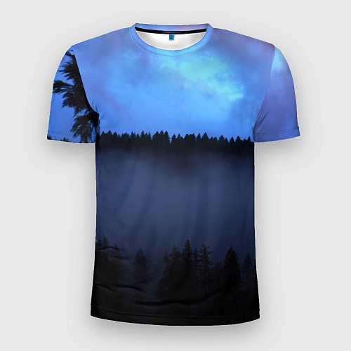 Мужская спорт-футболка Неоновое небо над лесом / 3D-принт – фото 1