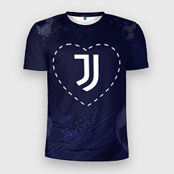 Мужская спорт-футболка Лого Juventus в сердечке на фоне мячей