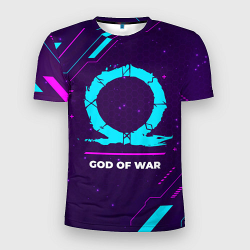 Мужская спорт-футболка Символ God of War в неоновых цветах на темном фоне / 3D-принт – фото 1