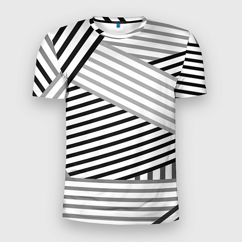 Мужская спорт-футболка Полосатый узор в черно-белых цветах / 3D-принт – фото 1