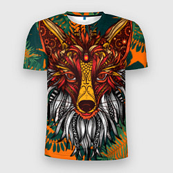 Мужская спорт-футболка Рыжая Лиса африканский узор Разноцветная лисичка