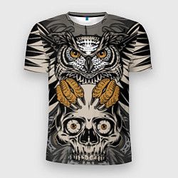 Мужская спорт-футболка Сова с черепом Owl with Skull