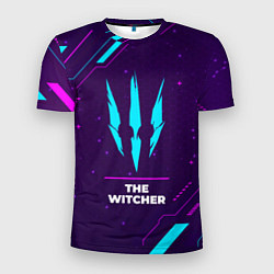 Мужская спорт-футболка Символ The Witcher в неоновых цветах на темном фон