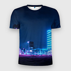 Футболка спортивная мужская Неоновый ночной город - Светло-синий, цвет: 3D-принт