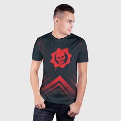 Футболка спортивная мужская Красный Символ Gears of War на темном фоне со стре, цвет: 3D-принт — фото 2