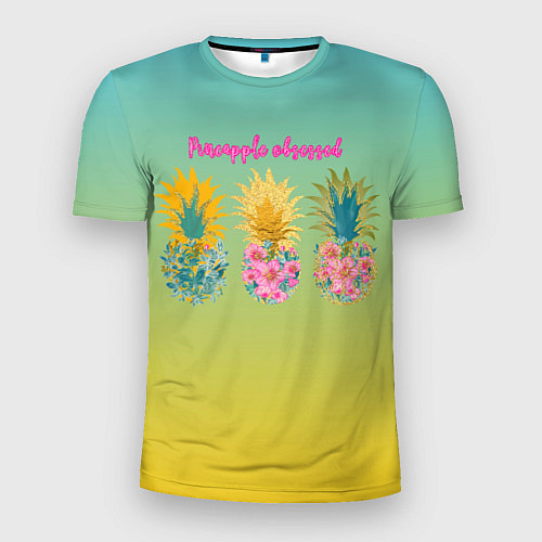 Мужская спорт-футболка Сочные разноцветные ананасы / 3D-принт – фото 1