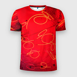 Мужская спорт-футболка Неоновые фонарики на поверхности - Красный
