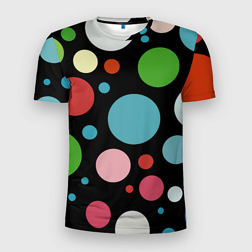 Мужская спорт-футболка Разноцветные круги на чёрном фоне / 3D-принт – фото 1