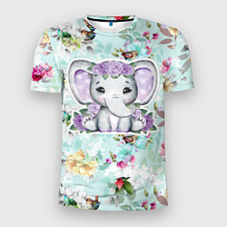Мужская спорт-футболка Милая слониха в цветах