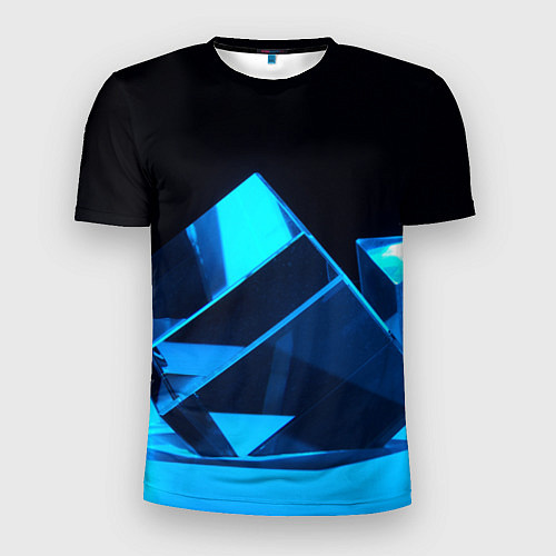 Мужская спорт-футболка Неоновые объёмный куб - Синий / 3D-принт – фото 1