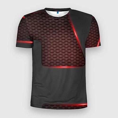 Мужская спорт-футболка Объемная красная сетка на черной пластине / 3D-принт – фото 1