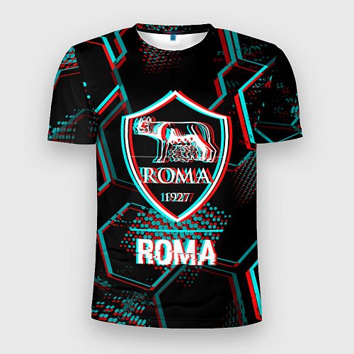Мужская спорт-футболка Roma FC в стиле Glitch на темном фоне / 3D-принт – фото 1