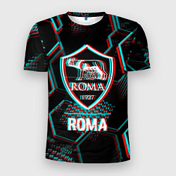 Футболка спортивная мужская Roma FC в стиле Glitch на темном фоне, цвет: 3D-принт