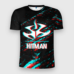 Мужская спорт-футболка Hitman в стиле Glitch и Баги Графики на темном фон