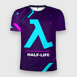 Мужская спорт-футболка Символ Half-Life в неоновых цветах на темном фоне