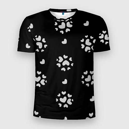 Мужская спорт-футболка Серые сердца на черном фоне / 3D-принт – фото 1