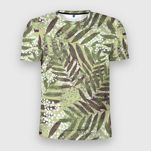 Мужская спорт-футболка Зелёные и Белые Листья Джунглей / 3D-принт – фото 1