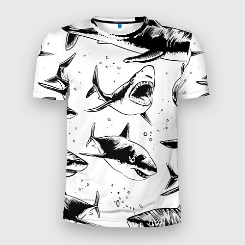 Мужская спорт-футболка Кровожадные акулы - стая / 3D-принт – фото 1