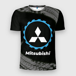 Мужская спорт-футболка Mitsubishi в стиле Top Gear со следами шин на фоне
