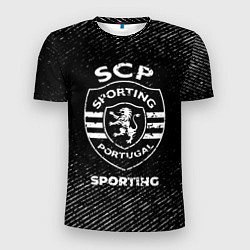 Мужская спорт-футболка Sporting с потертостями на темном фоне