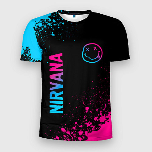 Мужская спорт-футболка Nirvana - neon gradient: символ и надпись вертикал / 3D-принт – фото 1