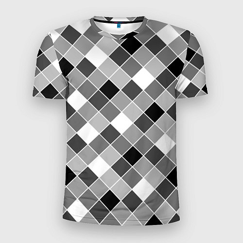 Мужская спорт-футболка Черно-белый клетчатый узор / 3D-принт – фото 1