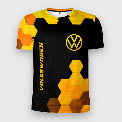 Мужская спорт-футболка Volkswagen - gold gradient: символ и надпись верти / 3D-принт – фото 1