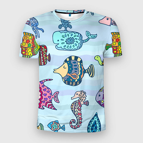 Мужская спорт-футболка Кит, черепаха, акула и другие обитатели океана / 3D-принт – фото 1