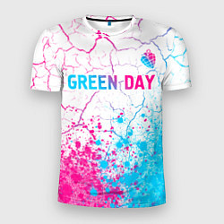 Мужская спорт-футболка Green Day neon gradient style: символ сверху