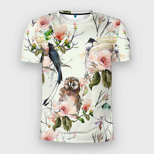 Мужская спорт-футболка Цветы Нарисованные Магнолии и Птицы / 3D-принт – фото 1