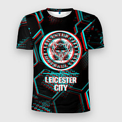 Мужская спорт-футболка Leicester City FC в стиле glitch на темном фоне