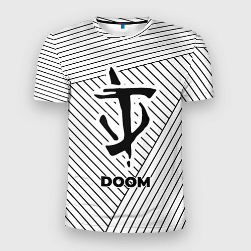 Мужская спорт-футболка Символ Doom на светлом фоне с полосами / 3D-принт – фото 1