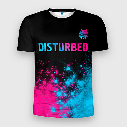 Мужская спорт-футболка Disturbed - neon gradient: символ сверху / 3D-принт – фото 1