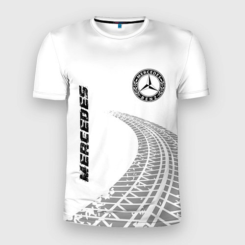 Мужская спорт-футболка Mercedes speed на светлом фоне со следами шин: сим / 3D-принт – фото 1