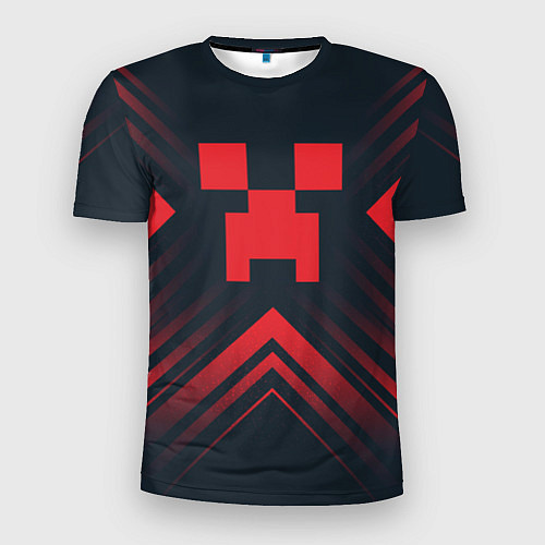 Мужская спорт-футболка Красный символ Minecraft на темном фоне со стрелка / 3D-принт – фото 1