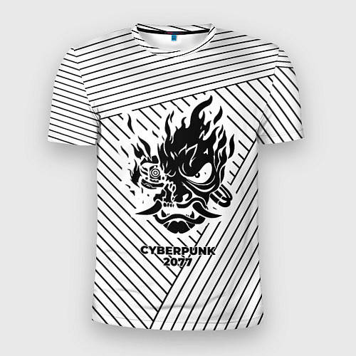 Мужская спорт-футболка Символ Cyberpunk 2077 на светлом фоне с полосами / 3D-принт – фото 1