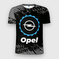 Мужская спорт-футболка Opel в стиле Top Gear со следами шин на фоне