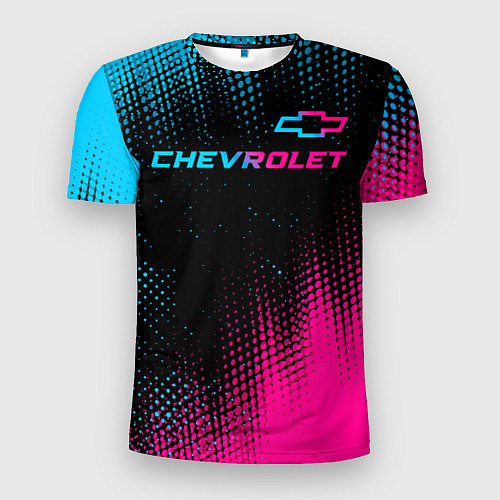 Мужская спорт-футболка Chevrolet - neon gradient: символ сверху / 3D-принт – фото 1