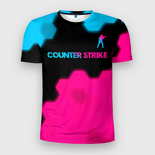 Мужская спорт-футболка Counter Strike - neon gradient: символ сверху / 3D-принт – фото 1