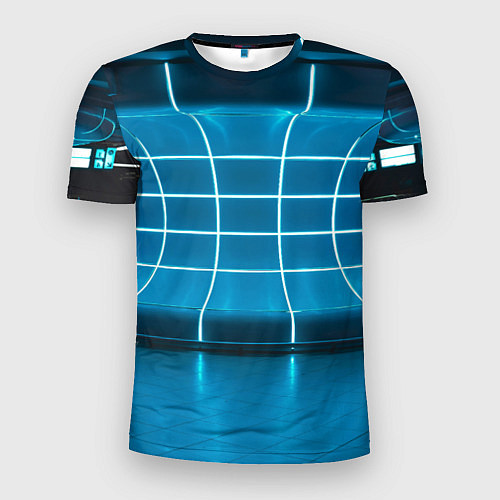 Мужская спорт-футболка Абстрактная панель неоновых голубых фонарей / 3D-принт – фото 1