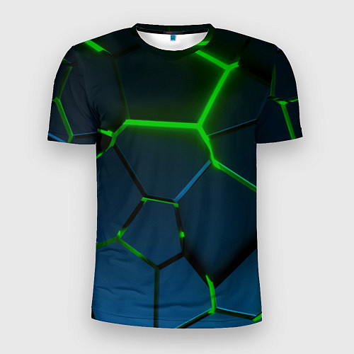 Мужская спорт-футболка Разлом зеленых неоновых плит - геометрия / 3D-принт – фото 1