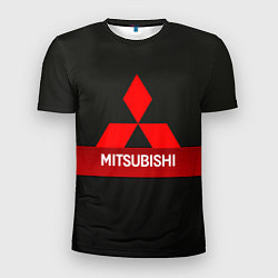 Мужская спорт-футболка Mitsubishi - логотип - красная полоса