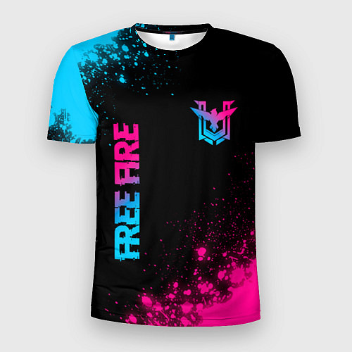 Мужская спорт-футболка Free Fire - neon gradient: символ и надпись вертик / 3D-принт – фото 1